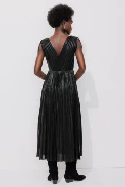 Promod Robe midi lamée plissée Femme - Noir New