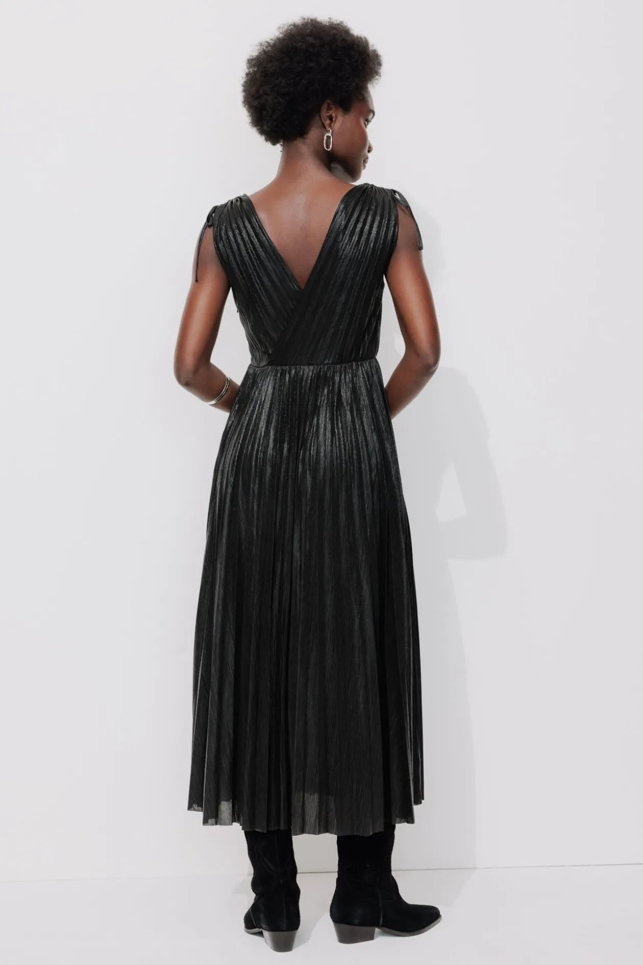 Promod Robe midi lamée plissée Femme - Noir New