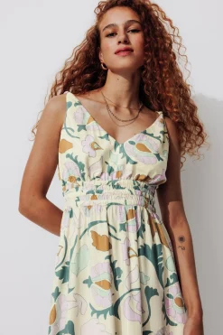 Promod Robe mi-longue imprimée Femme - Imprimé jaune Impriméjaune Online
