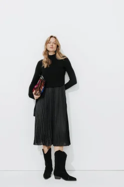 Promod Robe plissée effet 2 en 1 - Noir Clearance