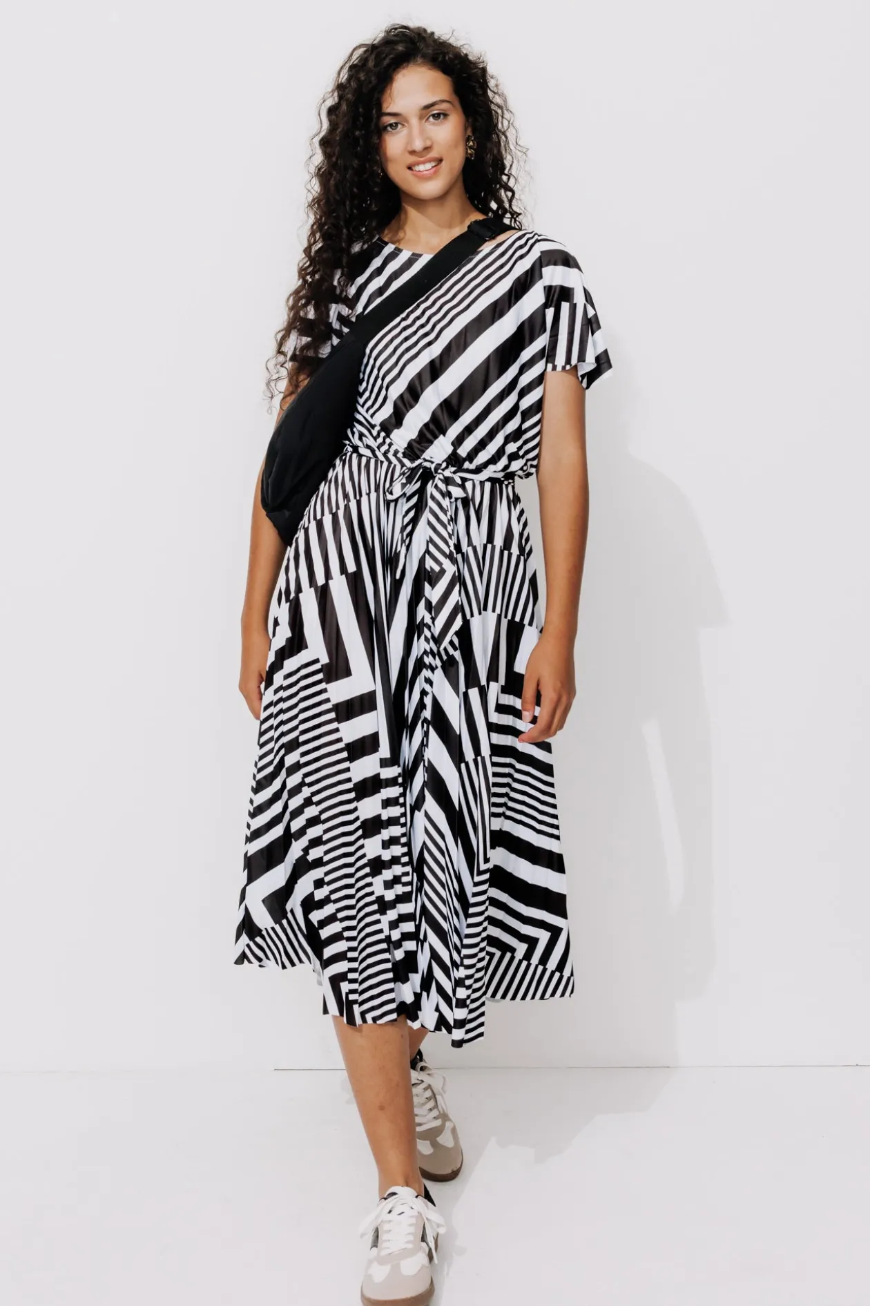 Promod Robe plissée et rayée Femme - Rayé Noir RayéNoir Cheap