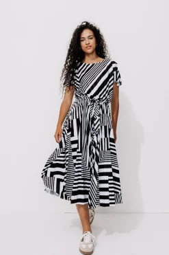 Promod Robe plissée et rayée Femme - Rayé Noir RayéNoir Cheap