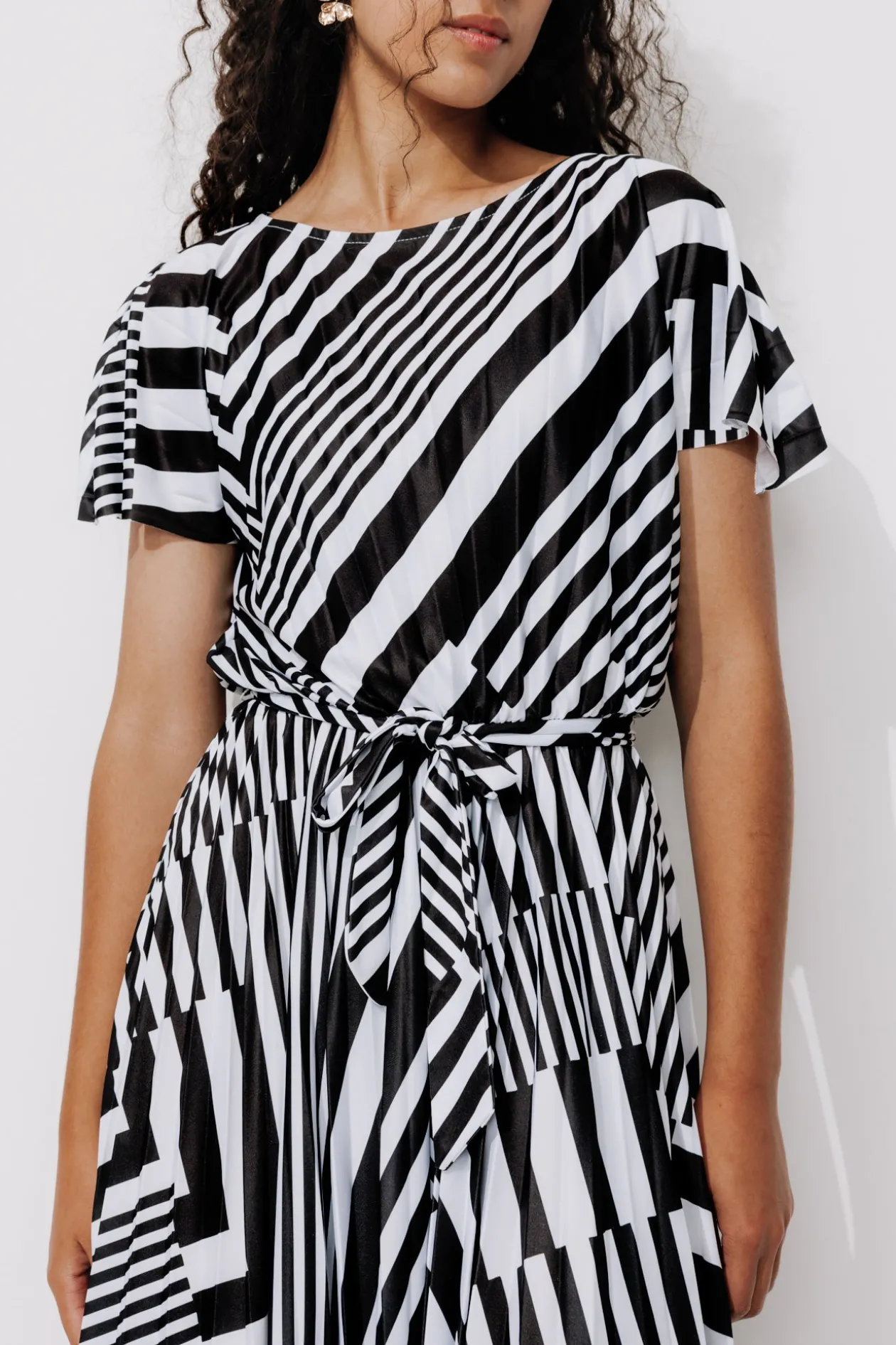Promod Robe plissée et rayée Femme - Rayé Noir RayéNoir Cheap