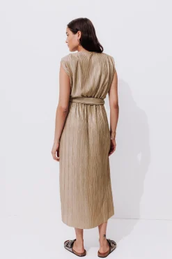 Promod Robe plissée lamée Femme - Beige New