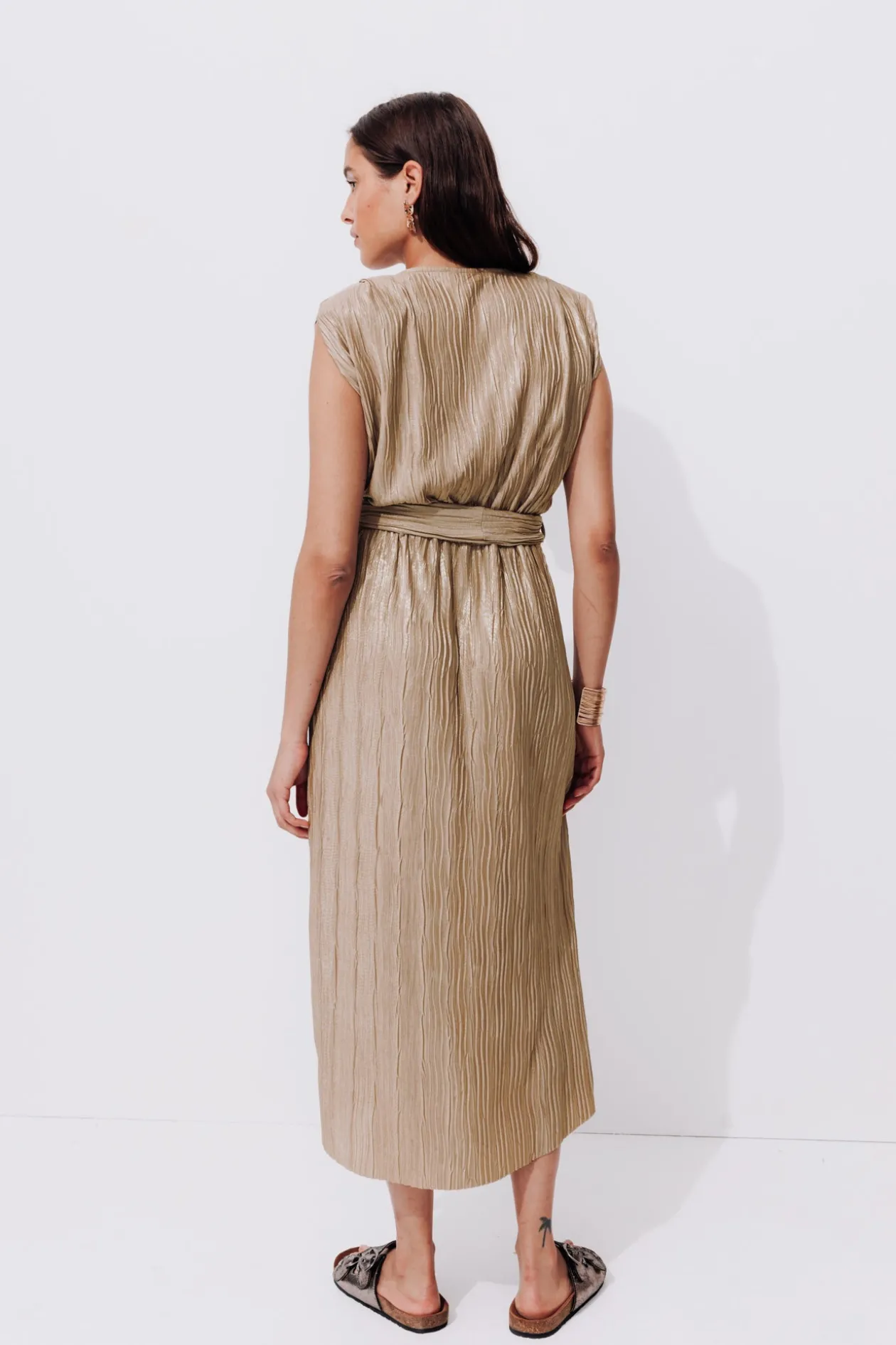Promod Robe plissée lamée Femme - Beige New
