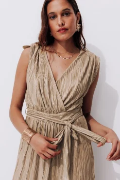 Promod Robe plissée lamée Femme - Beige New