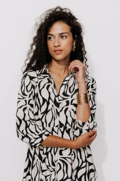 Promod Robe-chemise éco-conçue - Imprimé noir Impriménoir Discount