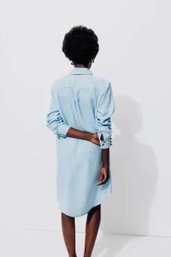 Promod Robe-chemise en lyocell Femme - Jean très clair Jeantrèsclair Fashion