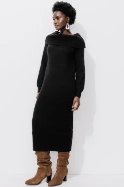 Promod Robe-pull col Bardot Femme - Noir Outlet