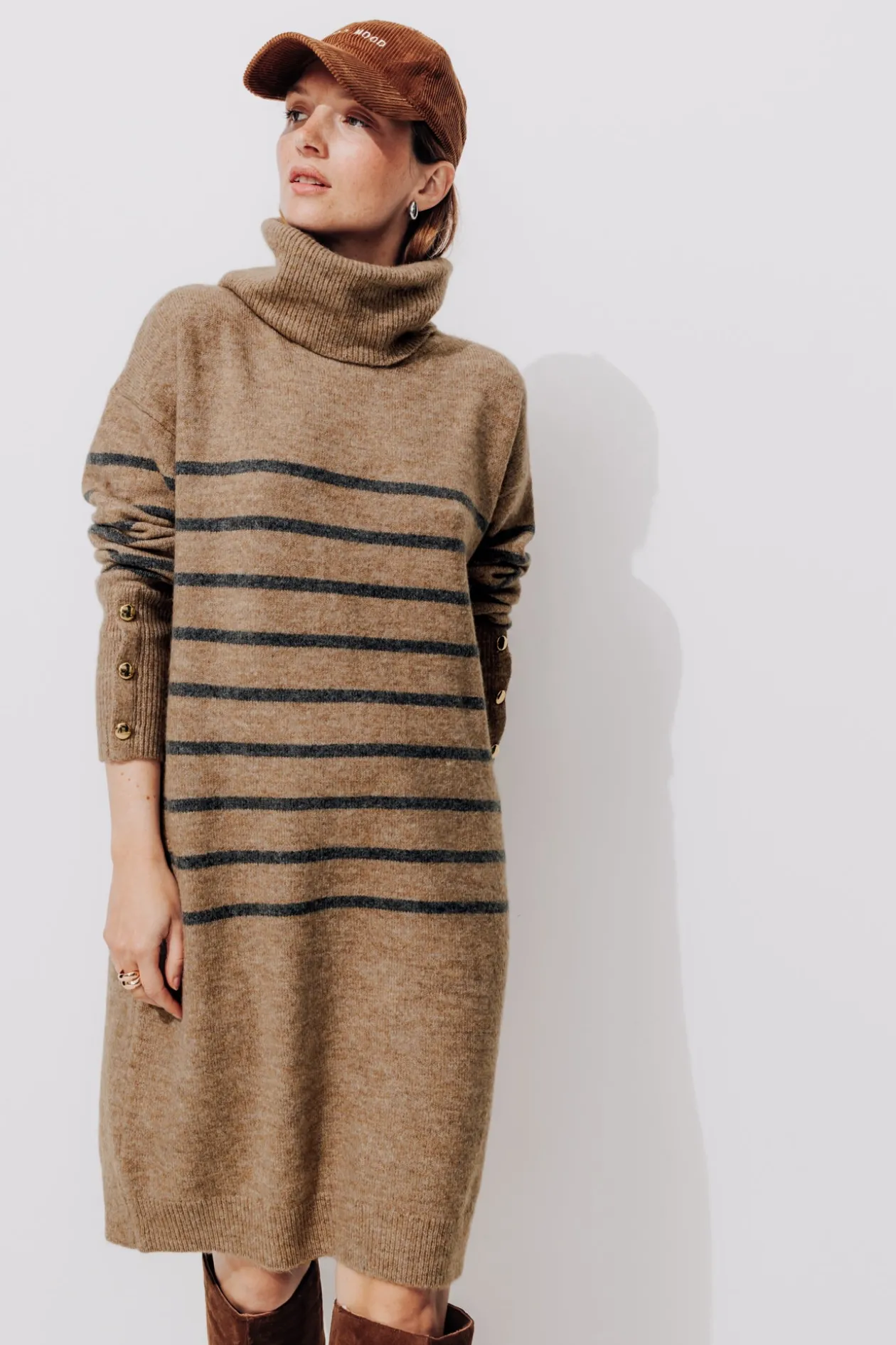 Promod Robe-pull col roulé marinière - Rayé gris Rayégris Online