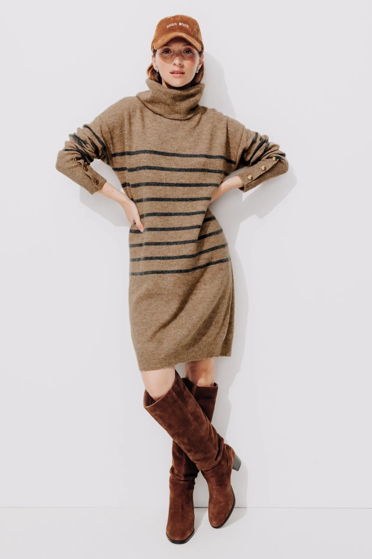 Promod Robe-pull col roulé marinière - Rayé gris Rayégris Online