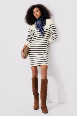 Promod Robe-pull col zippé marinière - Rayé écru Rayéécru Cheap