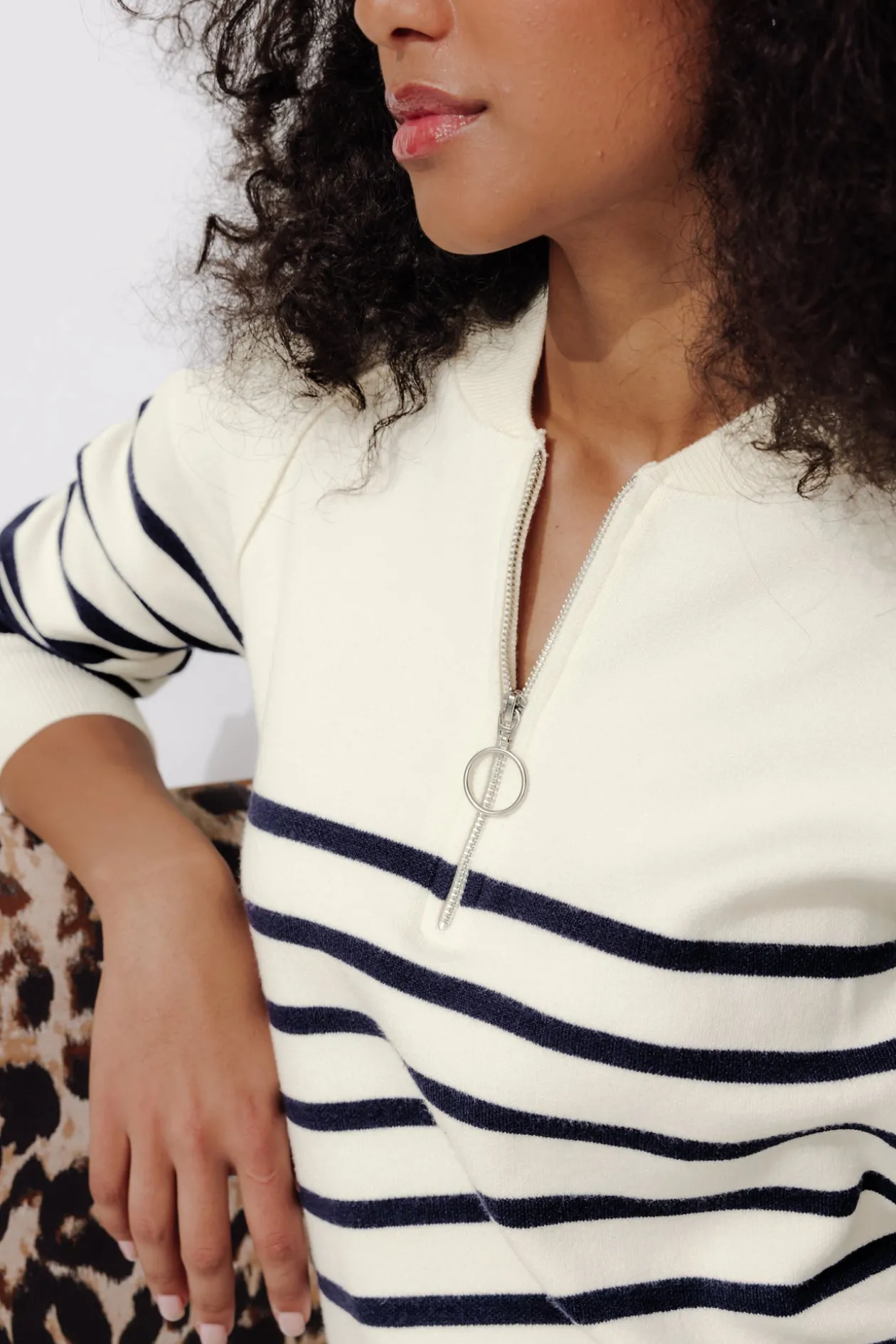 Promod Robe-pull col zippé marinière - Rayé écru Rayéécru Cheap