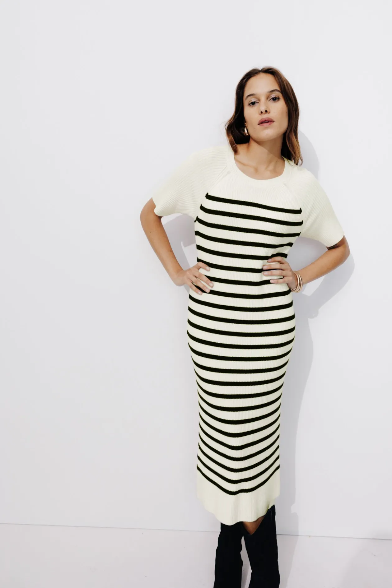 Promod Robe-tube marinière Femme - Rayé Noir RayéNoir Clearance