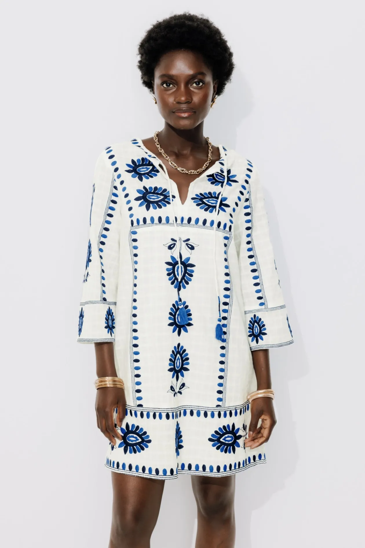 Promod Robe-tunique brodée Femme - Ecru Online
