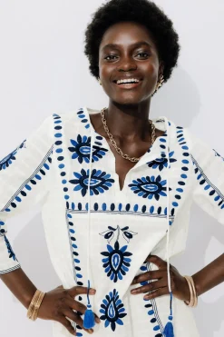 Promod Robe-tunique brodée Femme - Ecru Online