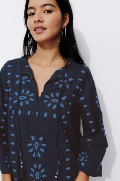 Promod Robe-tunique brodée Femme - Marine Store