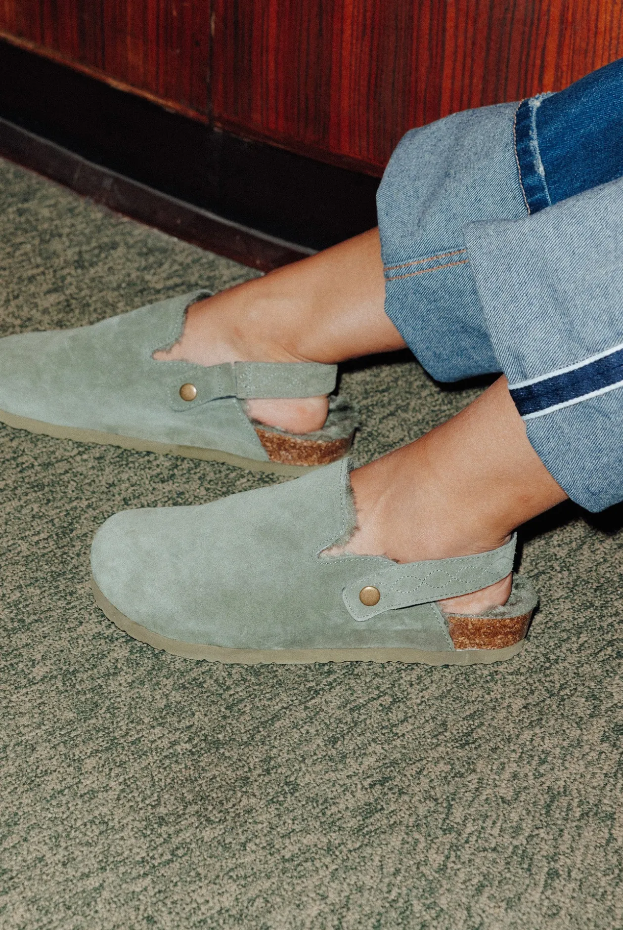 Promod Sabot fourré en moumoute Femme - Kaki Clearance