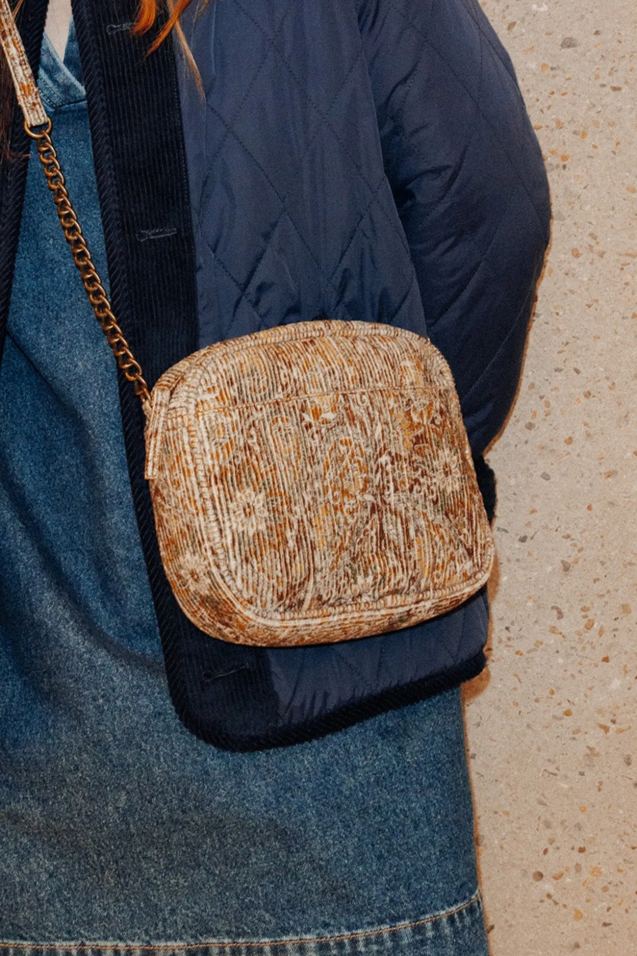 Promod Sac à main en velours imprimé - Imprimé marron Imprimémarron Discount