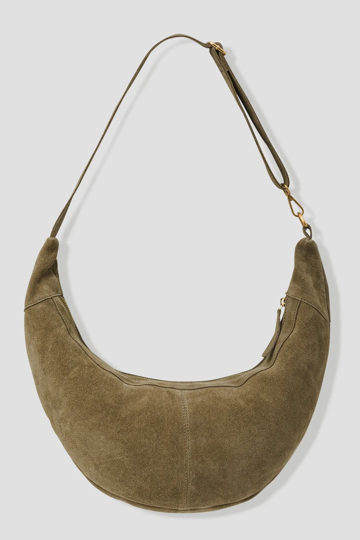 Promod Sac croissant en cuir Femme - Kaki Fashion