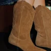 Promod Santiags en cuir suédé Femme - Camel Cheap