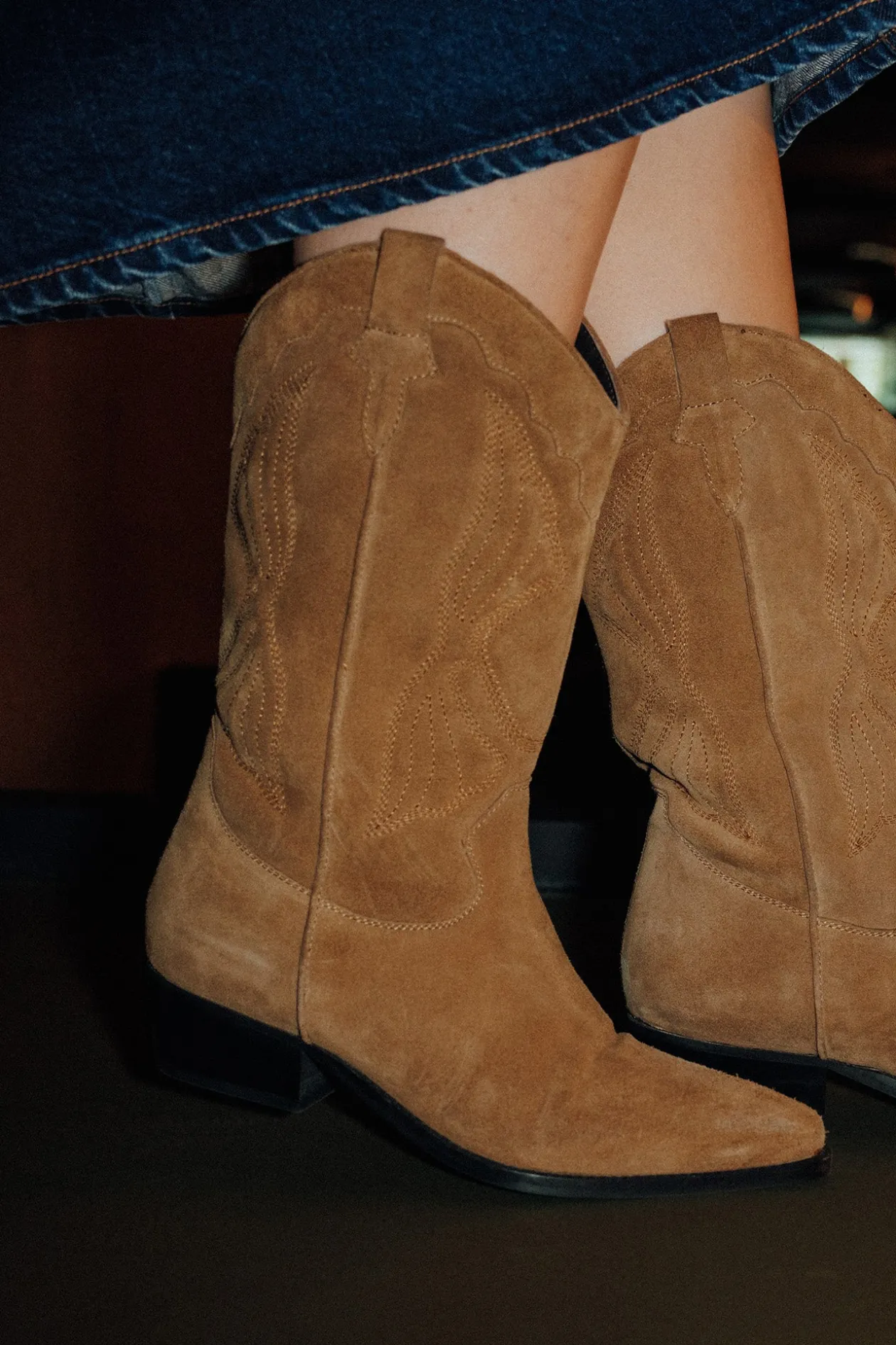 Promod Santiags en cuir suédé Femme - Camel Cheap