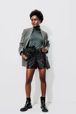 Promod Short à paillettes Femme - Noir Flash Sale
