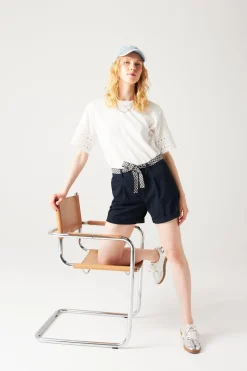Promod Short à pinces + ceinture - Marine Hot