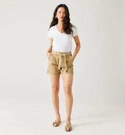 Promod Short à pinces + ceinture - Ecru Flash Sale