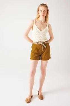 Promod Short à pinces + ceinture - Caramel Flash Sale