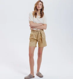 Promod Short à pinces + ceinture - Ecru Flash Sale