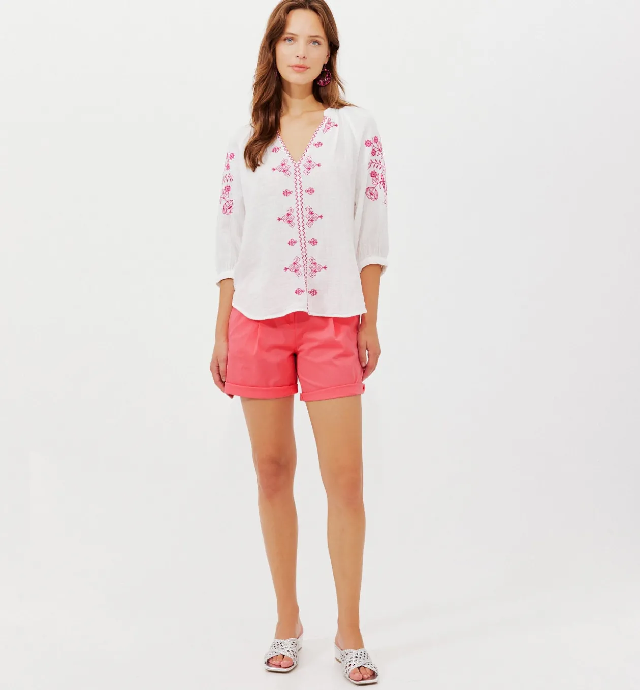 Promod Short à pinces + ceinture - Rose Outlet