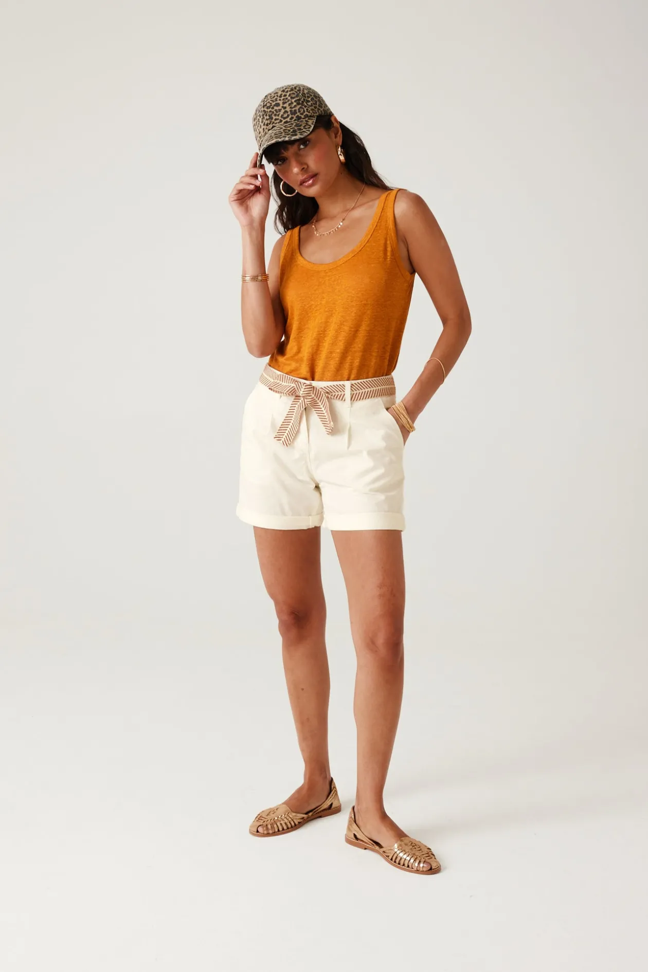 Promod Short à pinces ceinturé - Blanc Best Sale