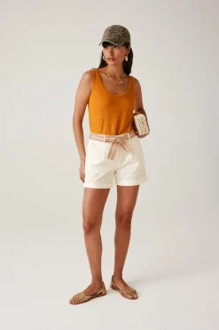 Promod Short à pinces ceinturé - Blanc Best Sale