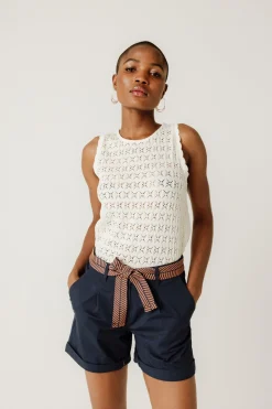 Promod Short à pinces ceinturé - Marine Cheap
