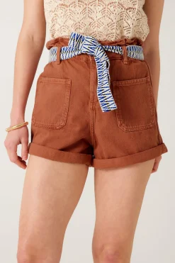 Promod Short ceinturé en toile Femme - Terre de sienne Terredesienne Best Sale