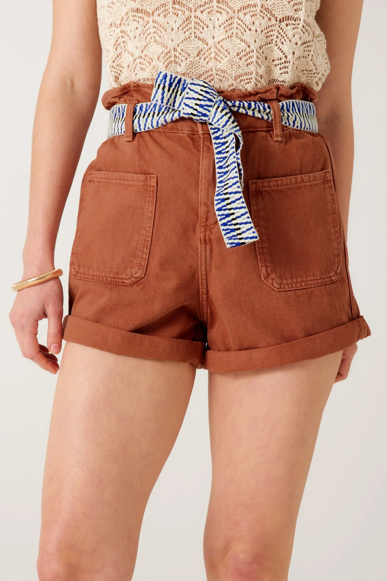 Promod Short ceinturé en toile Femme - Terre de sienne Terredesienne Best Sale