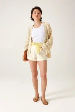 Promod Short ceinturé en toile Femme - Ecru Sale