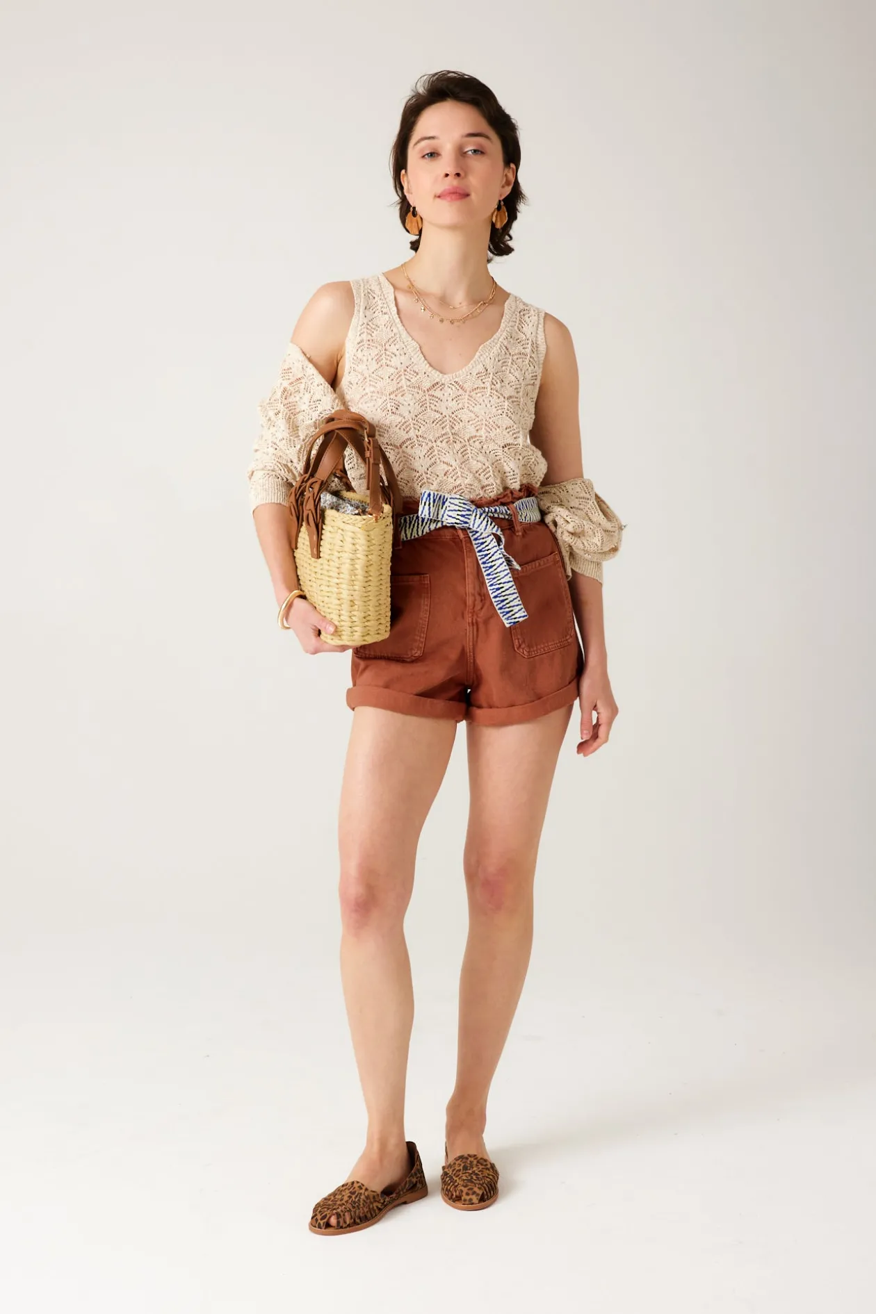 Promod Short ceinturé en toile Femme - Terre de sienne Terredesienne Best Sale