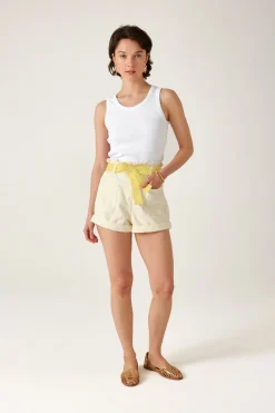 Promod Short ceinturé en toile Femme - Ecru Sale