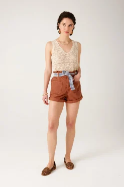 Promod Short ceinturé en toile Femme - Terre de sienne Terredesienne Best Sale