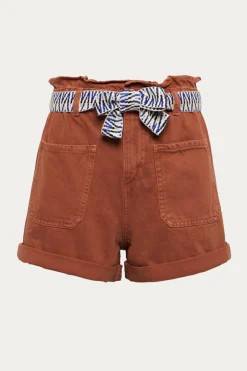 Promod Short ceinturé en toile Femme - Terre de sienne Terredesienne Best Sale