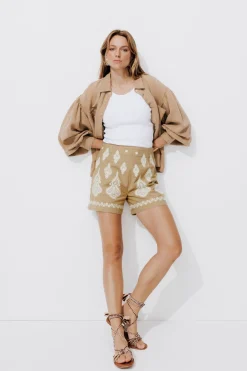Promod Short en coton brodé Femme - Sable Hot