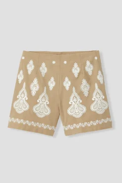 Promod Short en coton brodé Femme - Sable Hot