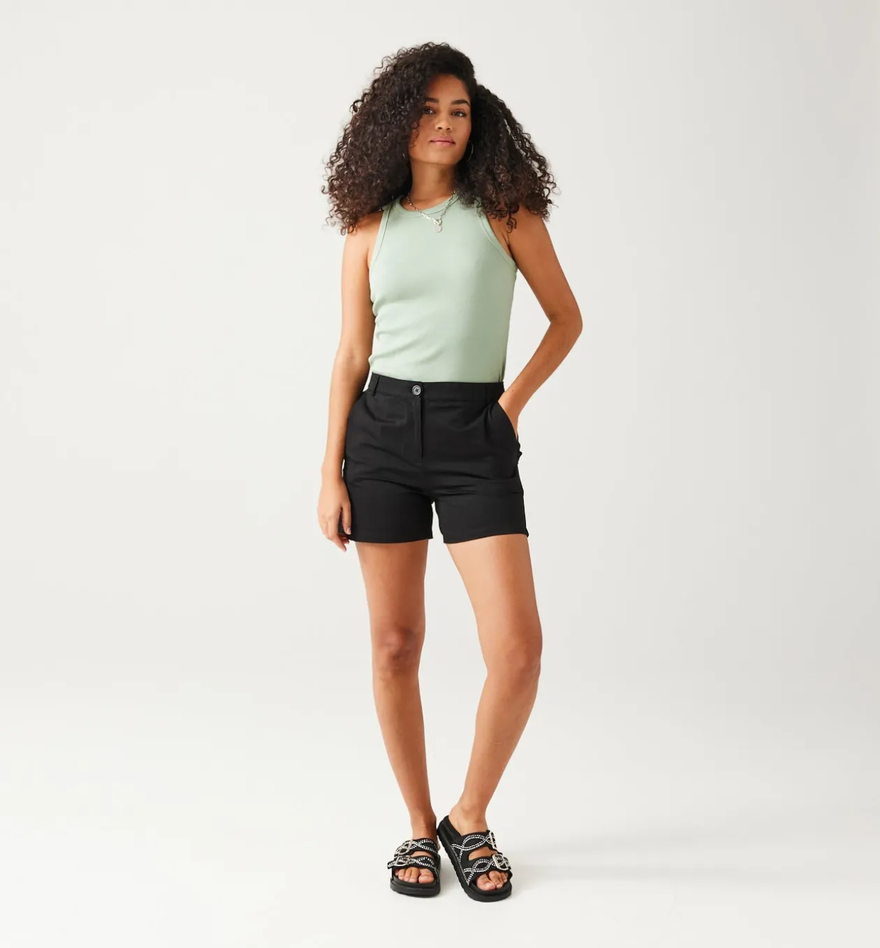 Promod Short en coton satin Femme - Noir Best