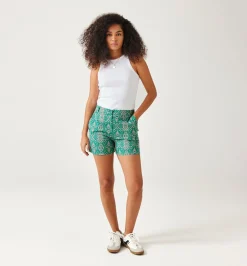 Promod Short en coton satin Femme - Imprimé vert Imprimévert Shop