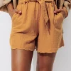 Promod Short en gaze de coton Femme - Ocre Flash Sale