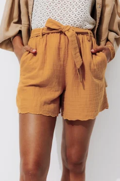 Promod Short en gaze de coton Femme - Ocre Flash Sale