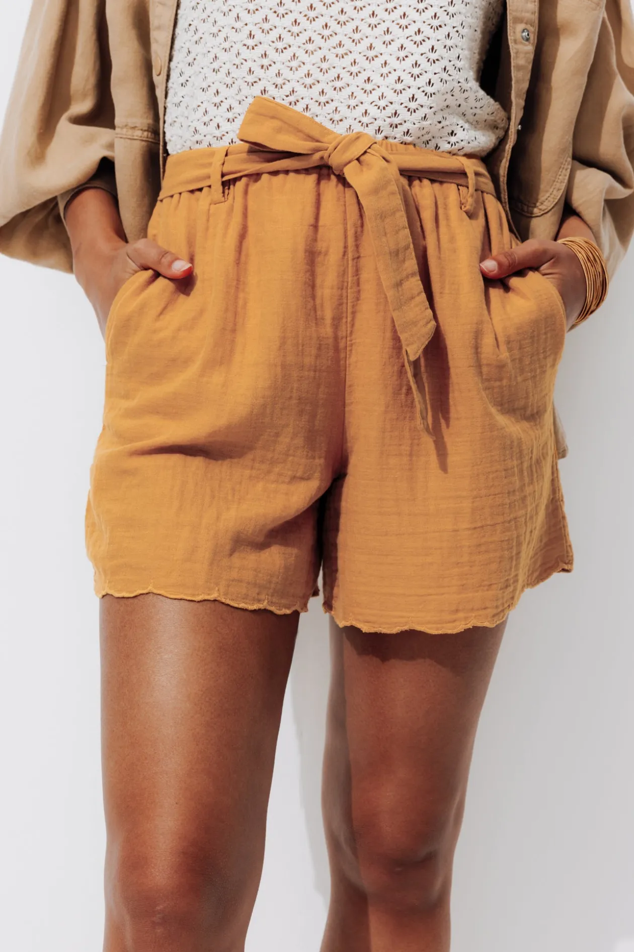 Promod Short en gaze de coton Femme - Ocre Flash Sale