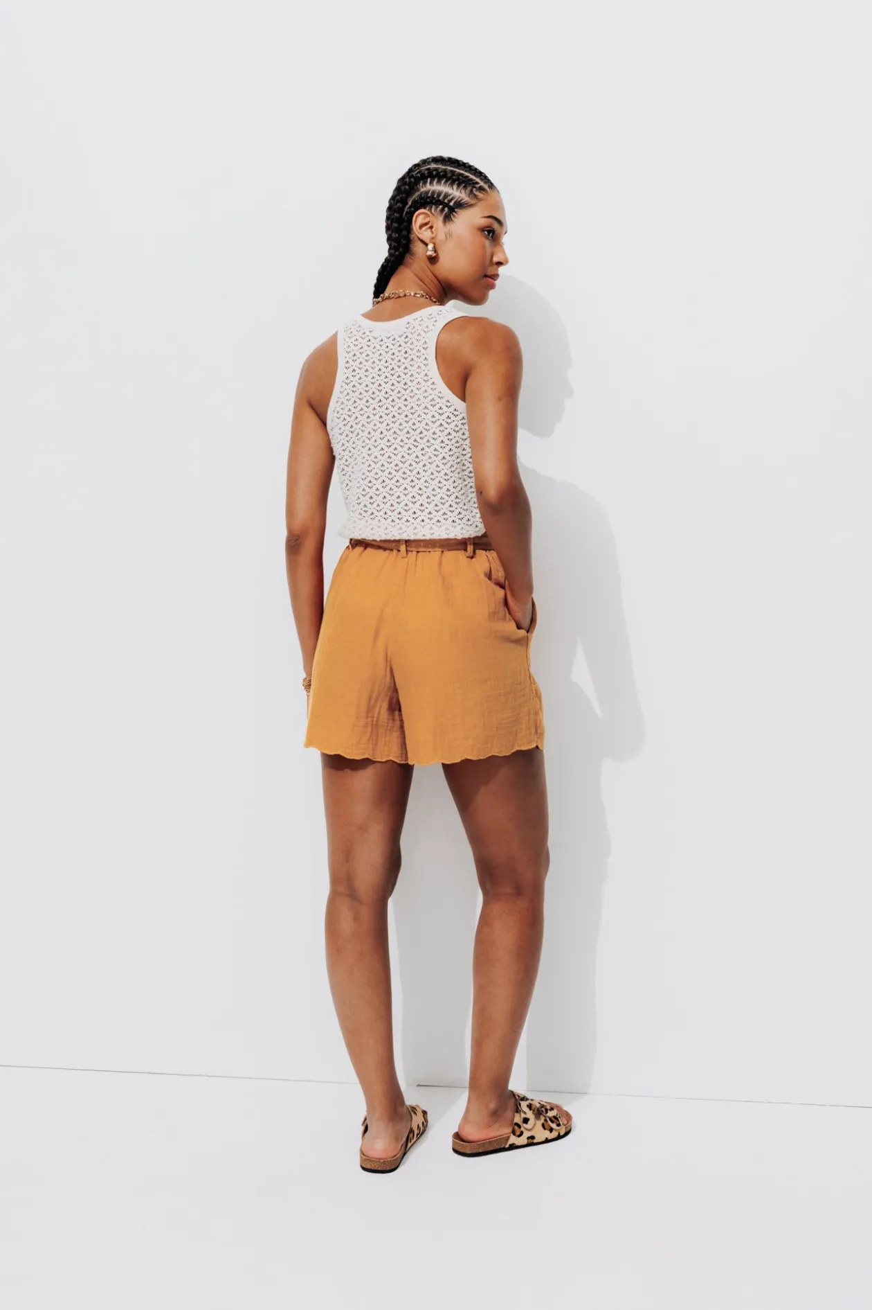 Promod Short en gaze de coton Femme - Ocre Flash Sale
